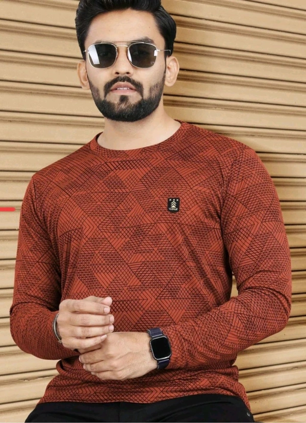 Men Abstract Round Neck Polycotton Orange T-Shirt