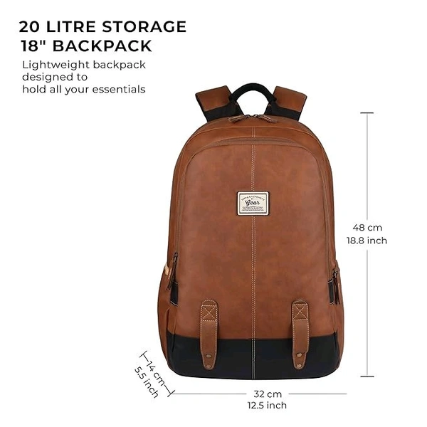 Classical 18" Inches Vegan Leather Laptop Backpack For Men/Women, Tan & Black