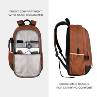 Classical 18" Inches Vegan Leather Laptop Backpack For Men/Women, Tan & Black