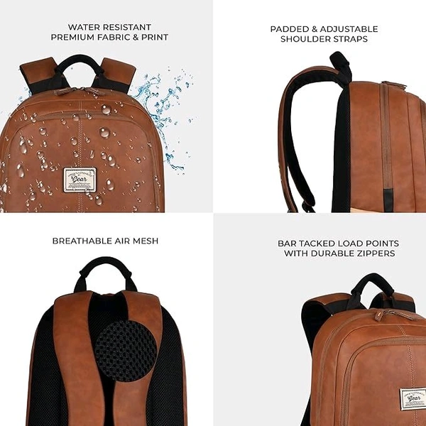 Classical 18" Inches Vegan Leather Laptop Backpack For Men/Women, Tan & Black