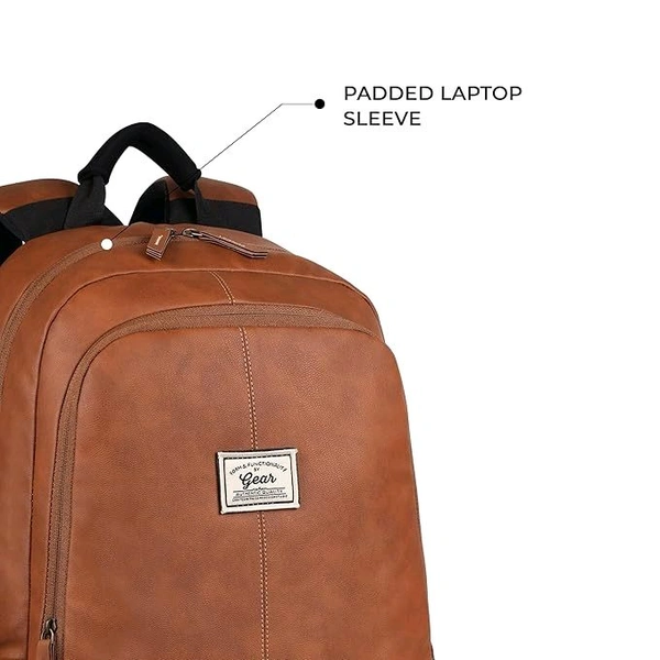 Classical 18" Inches Vegan Leather Laptop Backpack For Men/Women, Tan & Black