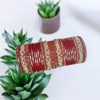 Skb Market Traditional Red and White Bangles Set for Women & Girls – Ethnic Wedding & Festive Wear, Glass/Metal Bangles | Chuda Set For Bridal | Party Bridal Chura Set - 2.8