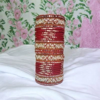 Skb Market Traditional Red and White Bangles Set for Women & Girls – Ethnic Wedding & Festive Wear, Glass/Metal Bangles | Chuda Set For Bridal | Party Bridal Chura Set - 2.8