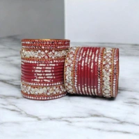 Skb Market Traditional Red and White Bangles Set for Women & Girls – Ethnic Wedding & Festive Wear, Glass/Metal Bangles | Chuda Set For Bridal | Party Bridal Chura Set - 2.8