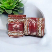 Skb Market Traditional Red and White Bangles Set for Women & Girls – Ethnic Wedding & Festive Wear, Glass/Metal Bangles | Chuda Set For Bridal | Party Bridal Chura Set - 2.8