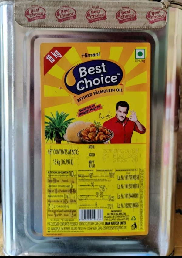 Best Choice Refined Palmolein Oil 15 Kg Tin