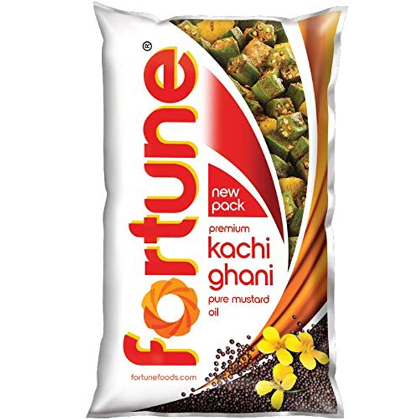 Fortune Kachi Ghani Mustard Oil 1 L × 16 Pouch