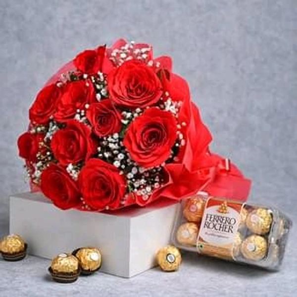 Red Roses Bunch With Ferrero Rocher Chocolate 