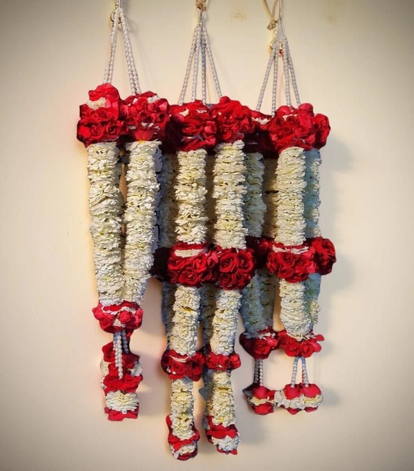 White And Red Rose Mala - 4 Feet