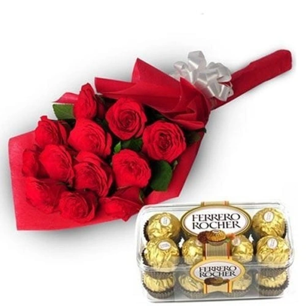 red rose bunch with ferrero rochers