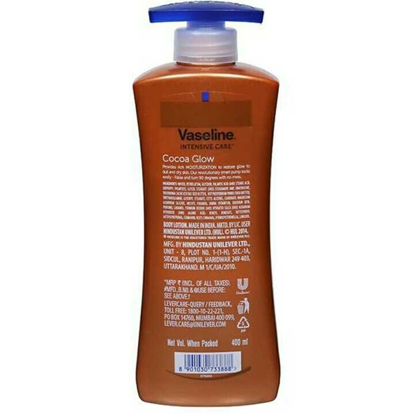 Vaseline Intensive Care 24 hr nourishing Cocoa Glow Body Lotion with Cocoa And Shea Butter, Restores Glow for all skin type - 400 ml