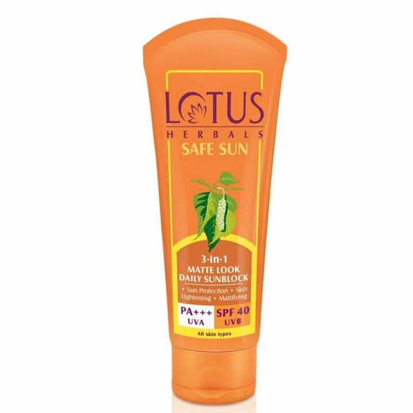 Lotus Herbals Safe Sun 3-in-1 Matte Look Tinted Sunscreen SPF 40 PA+++, Non-Greasy, Mattifying, Instant BB Glow, 100g
