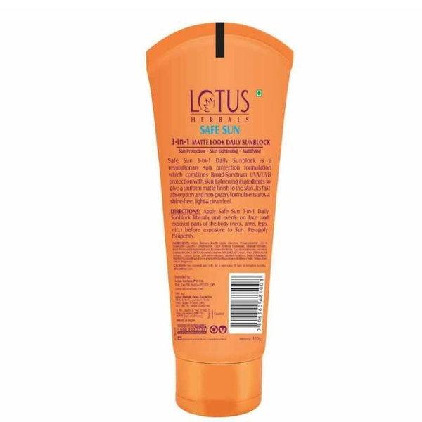 Lotus Herbals Safe Sun 3-in-1 Matte Look Tinted Sunscreen SPF 40 PA+++, Non-Greasy, Mattifying, Instant BB Glow, 100g