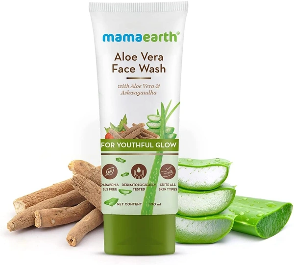 Mamaearth Aloe Vera Face Wash with Aloe Vera & Ashwagandha for a Youthful Glow - 100 ml