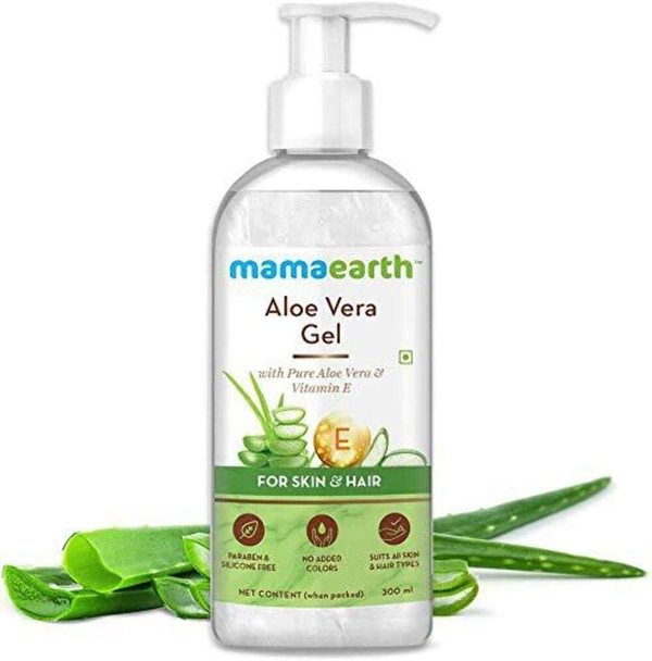 Mamaearth Aloe Vera Gel For Face, with Pure Aloe Vera & Vitamin E for Skin and Hair - 300ml