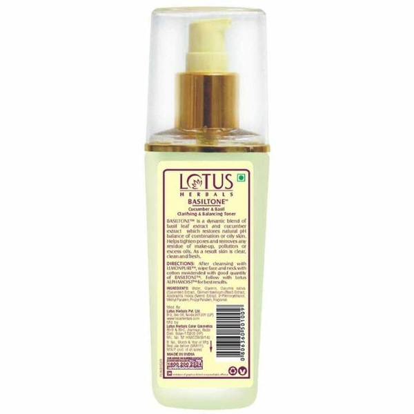 Lotus Herbals Basiltone Cucumber Basil Clarifying And Balancing Toner, 100ml
