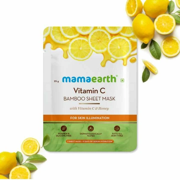 Mamaearth Vitamin C Bamboo Sheet Mask with Vitamin C & Honey for Skin Illumination - 25 g (25g