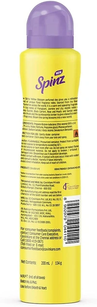 New Spinz Yellow Blossom Perfumed Deo for Women, with Fresh Firangipani Fragrance for Long  Lasting Freshness and 24 Hours Protection, 150ml
