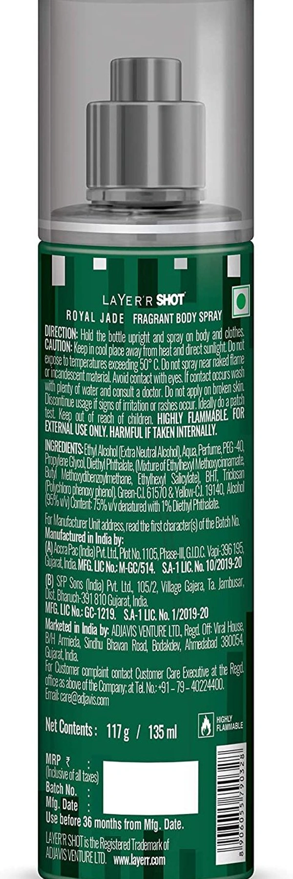 Layer'r Shot Royal Jade Body Spray 135ml
