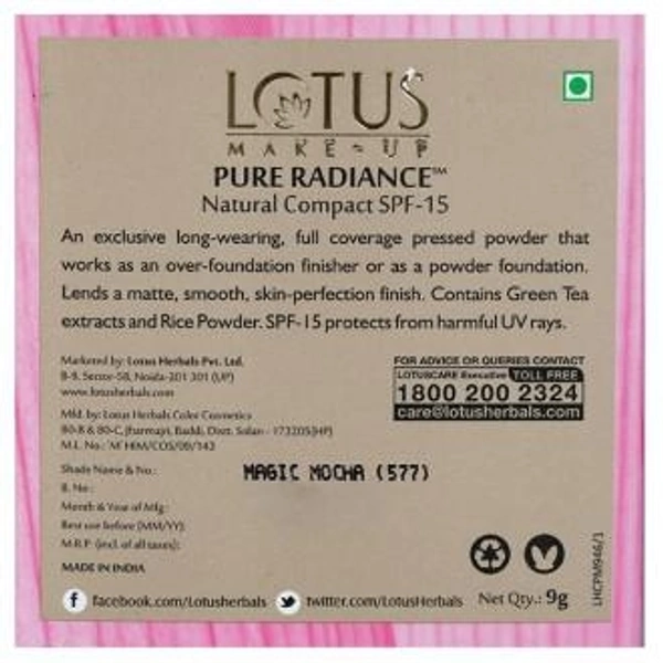 Lotus Make-up Pure Radiance Natural Compact Spf 15 577 Magic Mocha 9 g