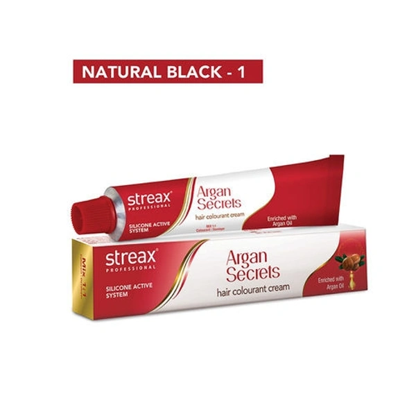 Streax Professional Argan Secrets Hair Colourant Cream - Natural Black 1 (60gm)