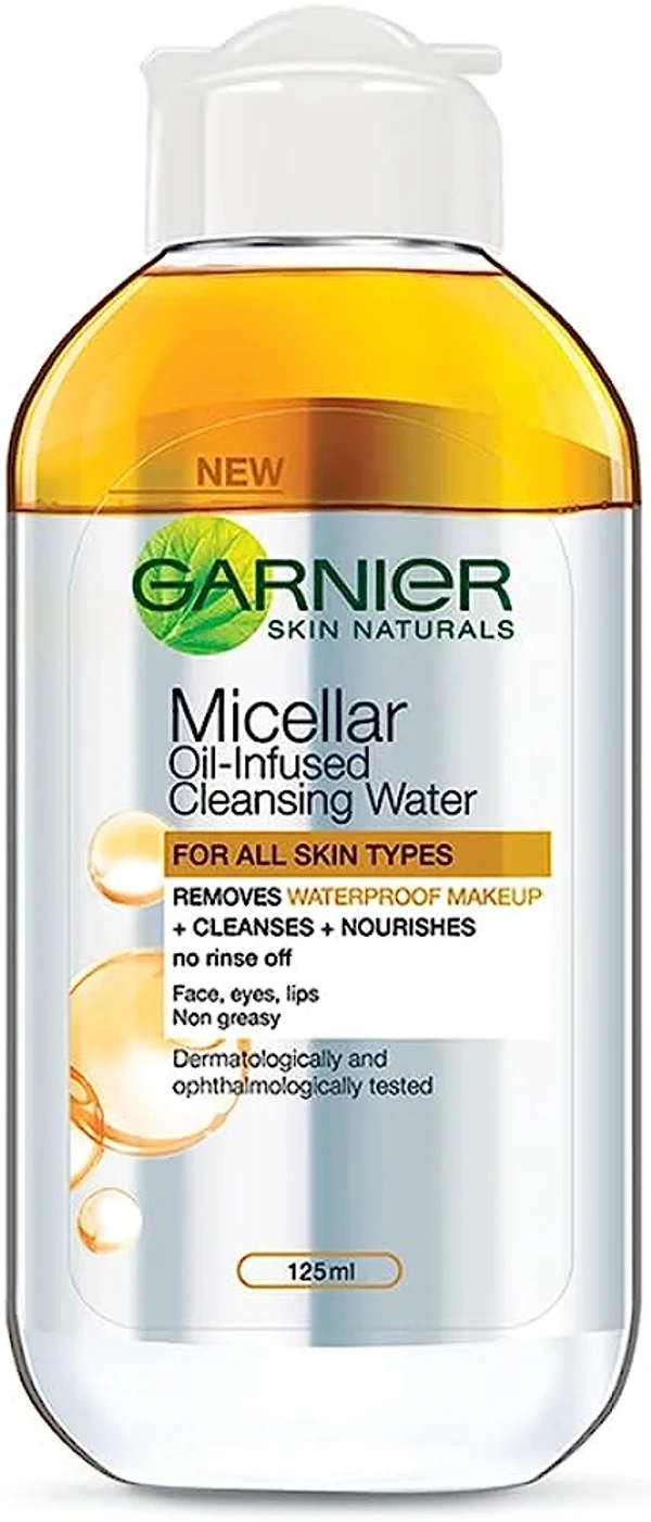 Garnier Skin Naturals, Cleansing Water for Waterproof Makeup, Nourishing Formula, Micellar Oil-Infused Cleansing Water, 125ml