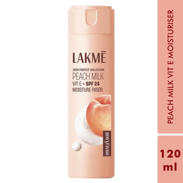 Lakme peach Milk lotion  Lakme Peach Milk Moisturizer Body Lotion, Lightweight, Non-Sticky, Locks Moisture For 12 Hours, 120gm - 