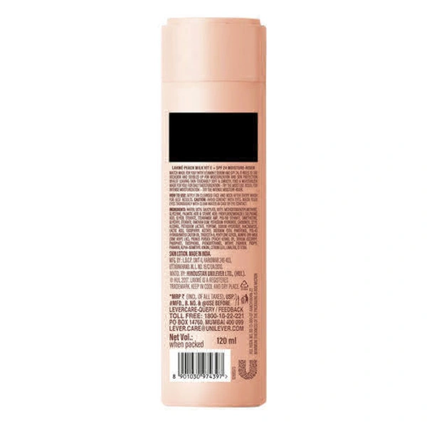 Lakme peach Milk lotion  Lakme Peach Milk Moisturizer Body Lotion, Lightweight, Non-Sticky, Locks Moisture For 12 Hours, 120gm - 