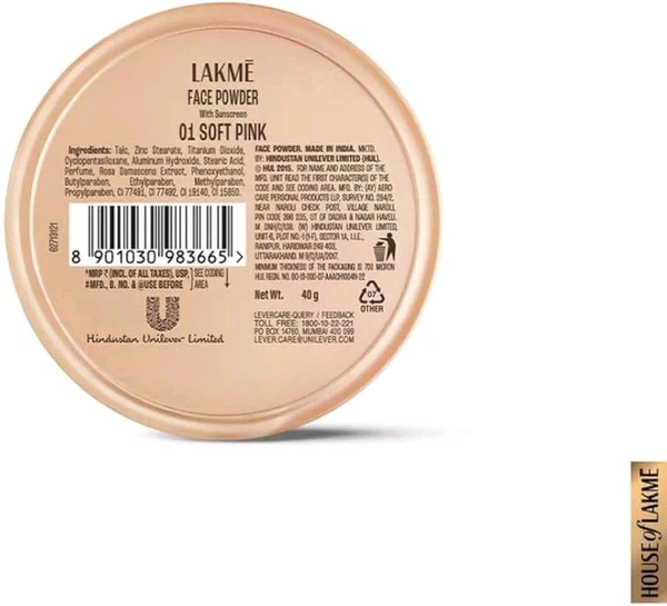 Lakmé Rose Face Powder With Sunscreen, Soft Pink, 40 g