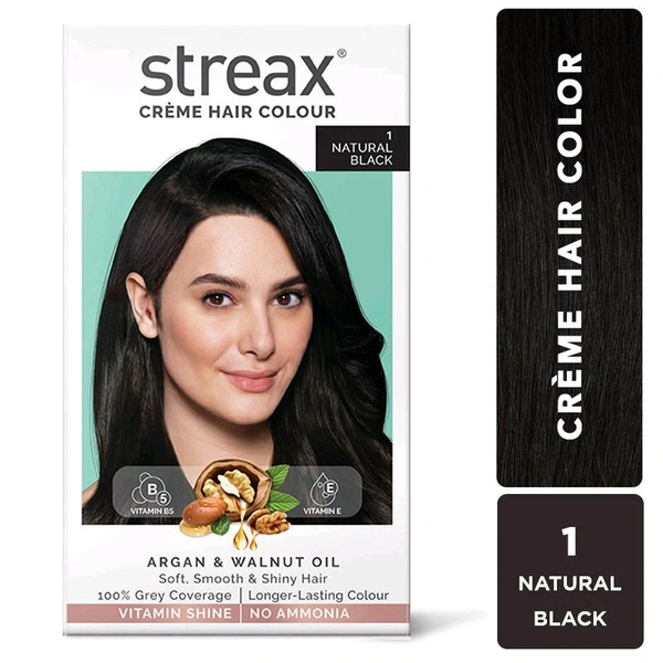 Streax Cream Hair Colour for Women & Men  01 Natural Black 50ml 