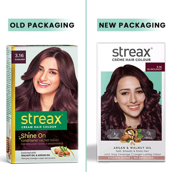 Streax Cream Hair Colour for Women & Men Burgundy 3;16 50ml 