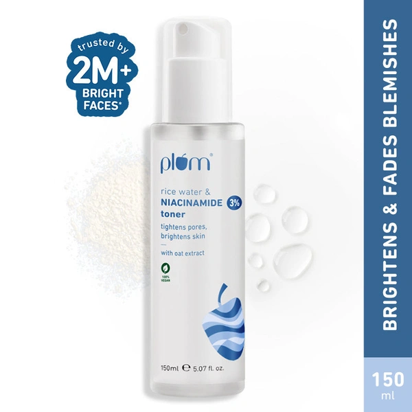 plum Plum3% Niacinamide Alcohol-Free Toner With Rice Water - Reduces Pores & Blemishes For Bright Skin(150ml)