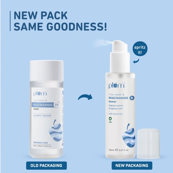 plum Plum3% Niacinamide Alcohol-Free Toner With Rice Water - Reduces Pores & Blemishes For Bright Skin(150ml)