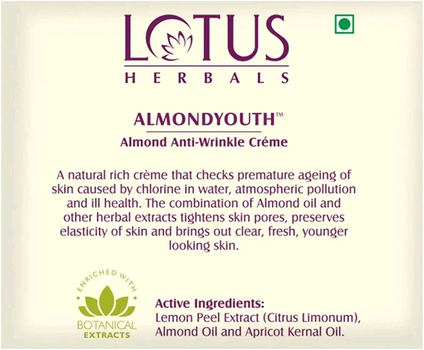 Lotus Herbals Almondyouth Almond Anti-Wrinkle Cream, 50g