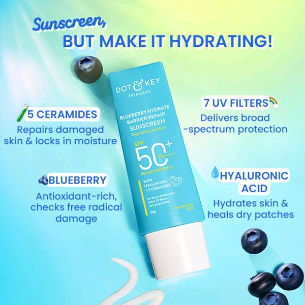 Dot & Key Blueberry Hydrating Barrier Repair Face Sunscreen SPF 50+ PA++++ - 80gm