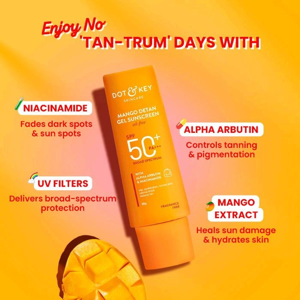 Dot & Key Mango Detan Oil-Free Sunscreen Gel SPF 50+ PA+++ ,80gm 