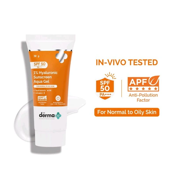 The Derma Co1% Hyaluronic Sunscreen Spf 50 Pa+++ Aqua Gel For Normal To Oily , 30 ml