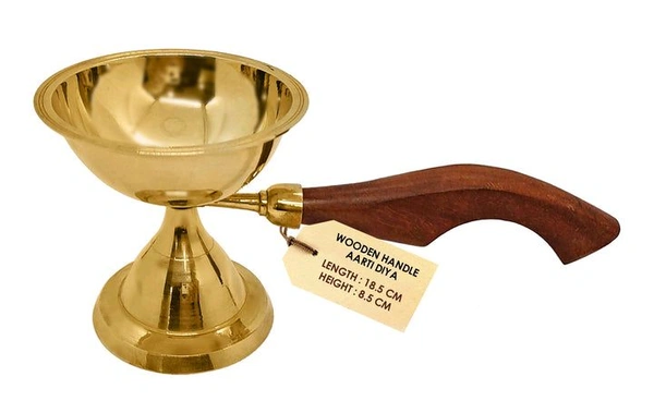 Fascinating Aarti Diya with Curved Wooden Handle