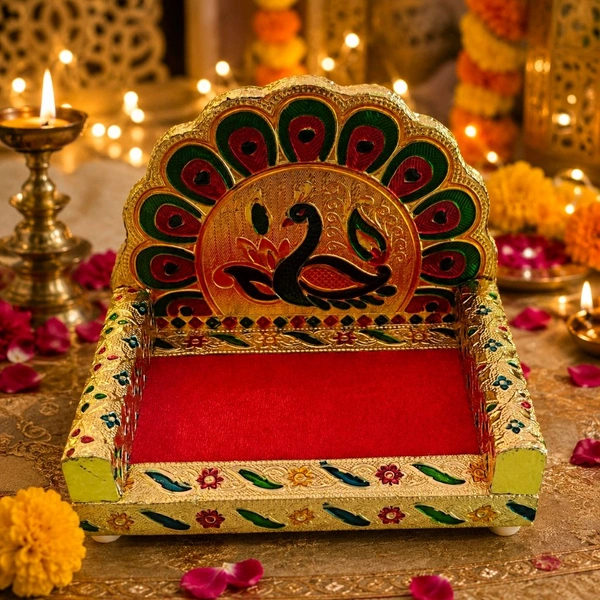 Wooden Meenakari Work Laddu Gopal Singhasan - 3No.