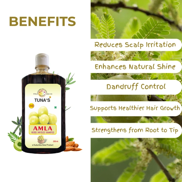 Tuna's® Amla Herbs Infused Shampoo For Dandruff Control | SLS PARABEN FREE - 250ML