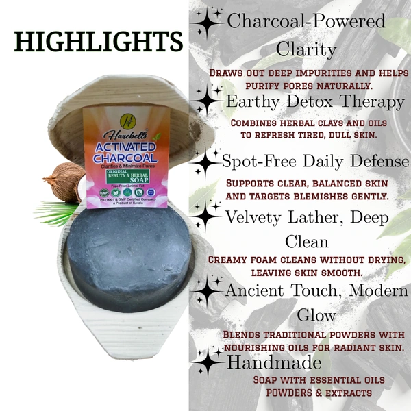 Harebells Activated Charcoal Soap | Herbs Infused | Free From Animal Fats Like Tallow or Lard etc..65gm