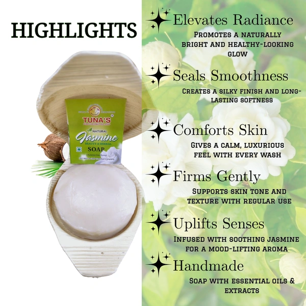Tuna'sĀ® Tunas Jasmine Soap | Improve Skin Tone | Stress Relief | Free From Animal Fats Like Tallow or Lard etc..100gm