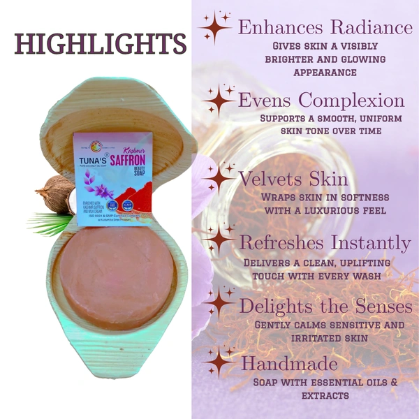Tuna's® Tunas Saffron Soap | Radiance Boost | Golden Glow | Free From Animal Fats Like Tallow or Lard etc..100gm