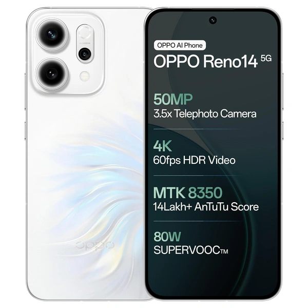 OPPO Reno14 5G (Pearl White, 12GB RAM, 512GB Storage) - Pearl White, 12GB-512GB