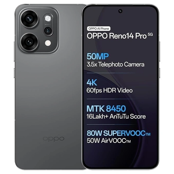OPPO Reno14Pro 5G (Titanium Grey, 12GB RAM, 256GB Storage) - Titanium Grey, 12GB-256GB