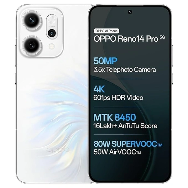 OPPO Reno14Pro 5G (Pearl White, 12GB RAM, 512GB Storage) - White, 12GB-512GB