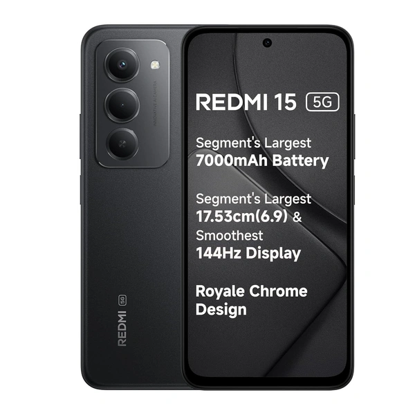 Redmi 15 5G (Midnight Black 6GB + 128GB) - Black, 6GB-128GB