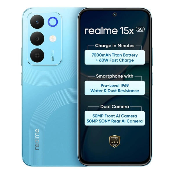 realme 15X 5G Smartphone (6+128GB sky blue) - sky blue, 6GB-128GB