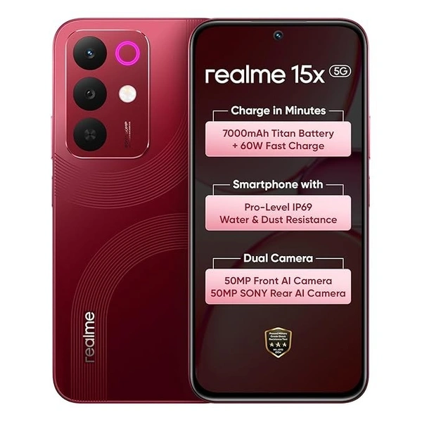 realme 15X 5G Smartphone (6+128GB Maroon Red) - Maroon Red, 6GB-128GB