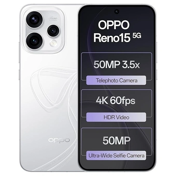Oppo Reno15 5G (white, 12GB RAM, 256GB Storage) - White, 12GB-256GB